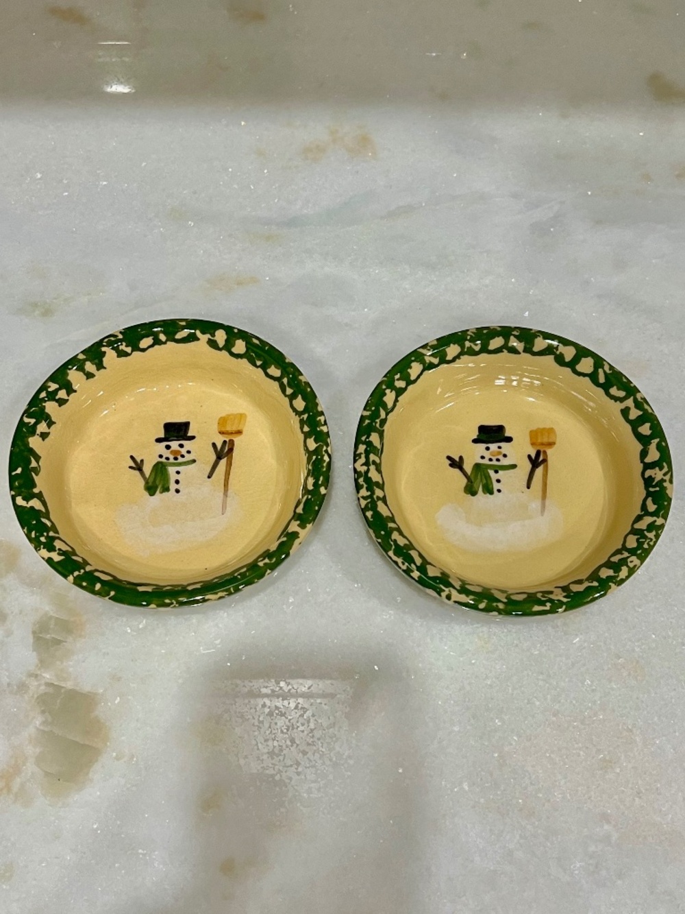 🐶 Alpine Pottery Snowman Pet Bowls - Set of 2 - Like New! 🐶